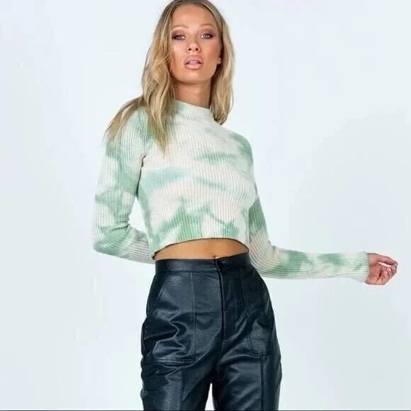 Princess Polly Cropped Tie Dye Sweater Long Sleeve Crew Neck Crop Small Medium - Picture 1 of 9